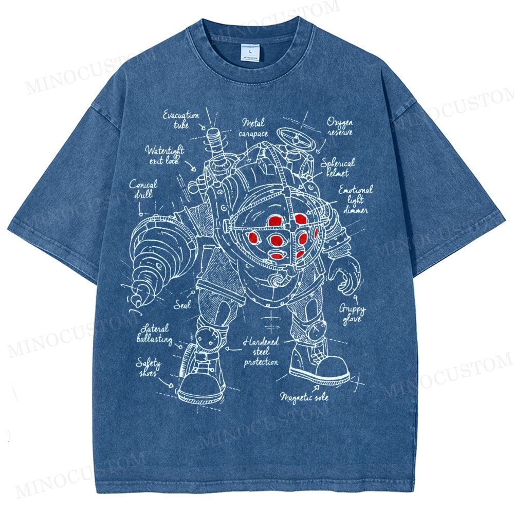 Big Daddy Deep-Sea Armor Schematic Washed T-Shirt 
