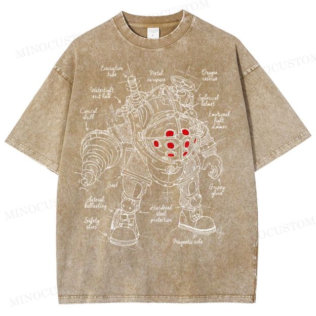 Big Daddy Deep-Sea Armor Schematic Washed T-Shirt 