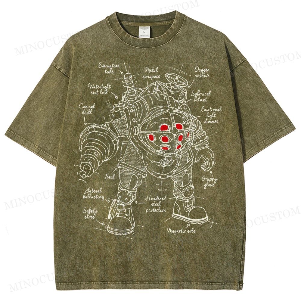 Big Daddy Deep-Sea Armor Schematic Washed T-Shirt 