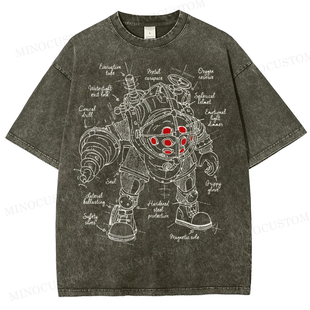Big Daddy Deep-Sea Armor Schematic Washed T-Shirt 