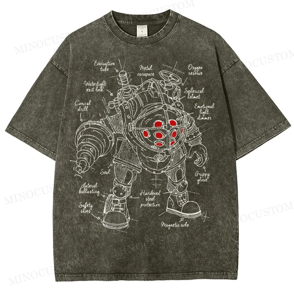 Big Daddy Deep-Sea Armor Schematic Washed T-Shirt