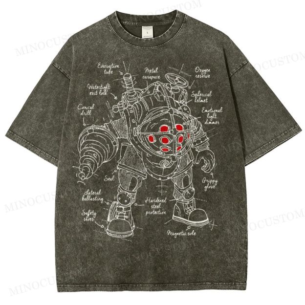 Big Daddy Deep-Sea Armor Schematic Washed T-Shirt 