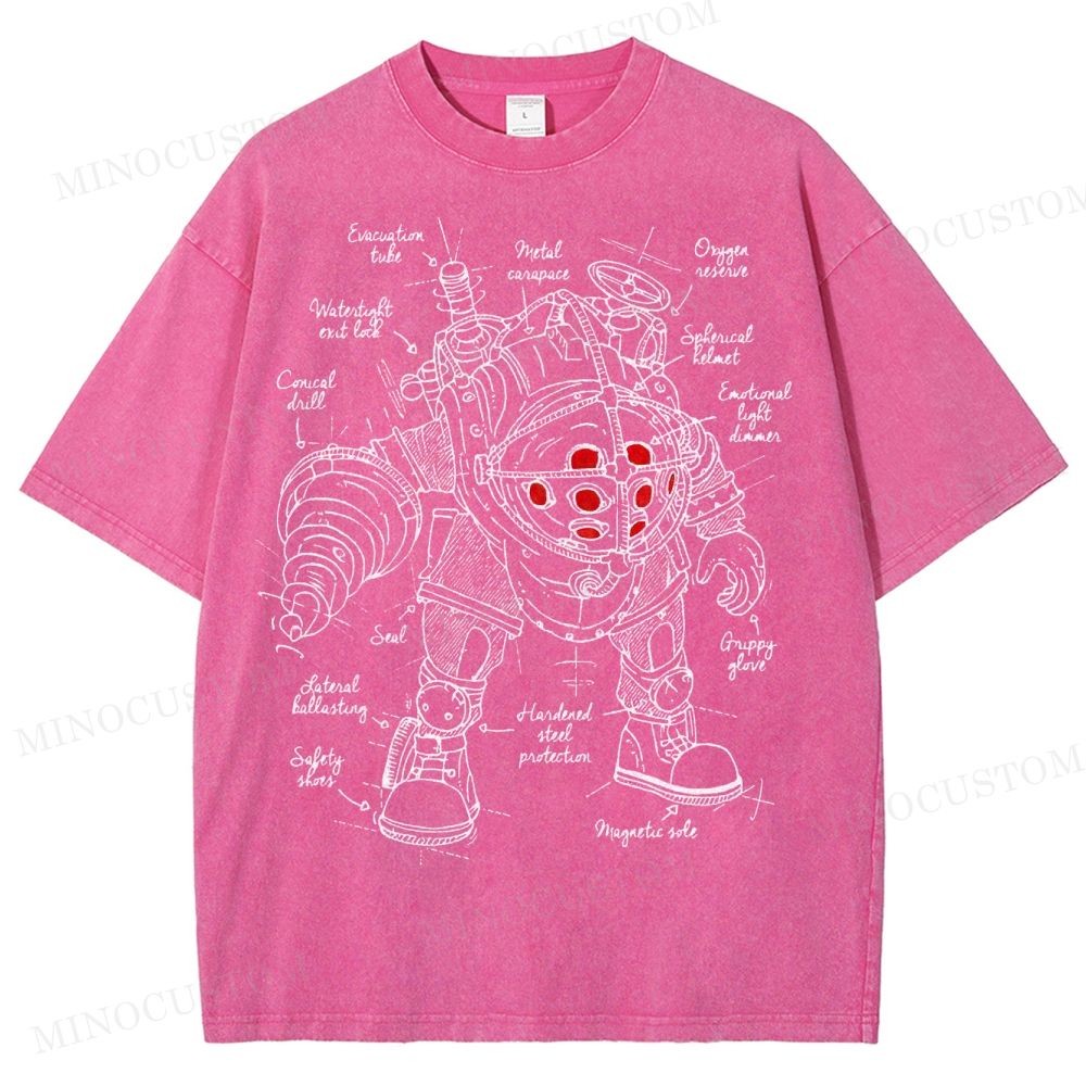 Big Daddy Deep-Sea Armor Schematic Washed T-Shirt 