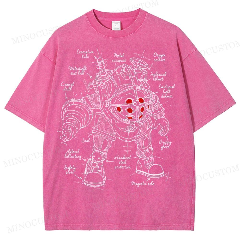 Big Daddy Deep-Sea Armor Schematic Washed T-Shirt 