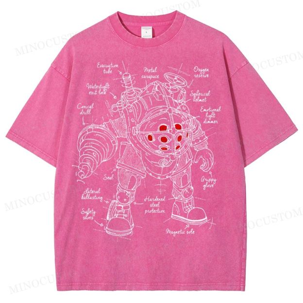 Big Daddy Deep-Sea Armor Schematic Washed T-Shirt 