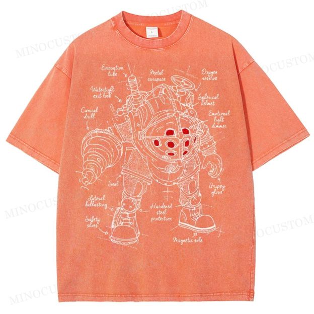 Big Daddy Deep-Sea Armor Schematic Washed T-Shirt 