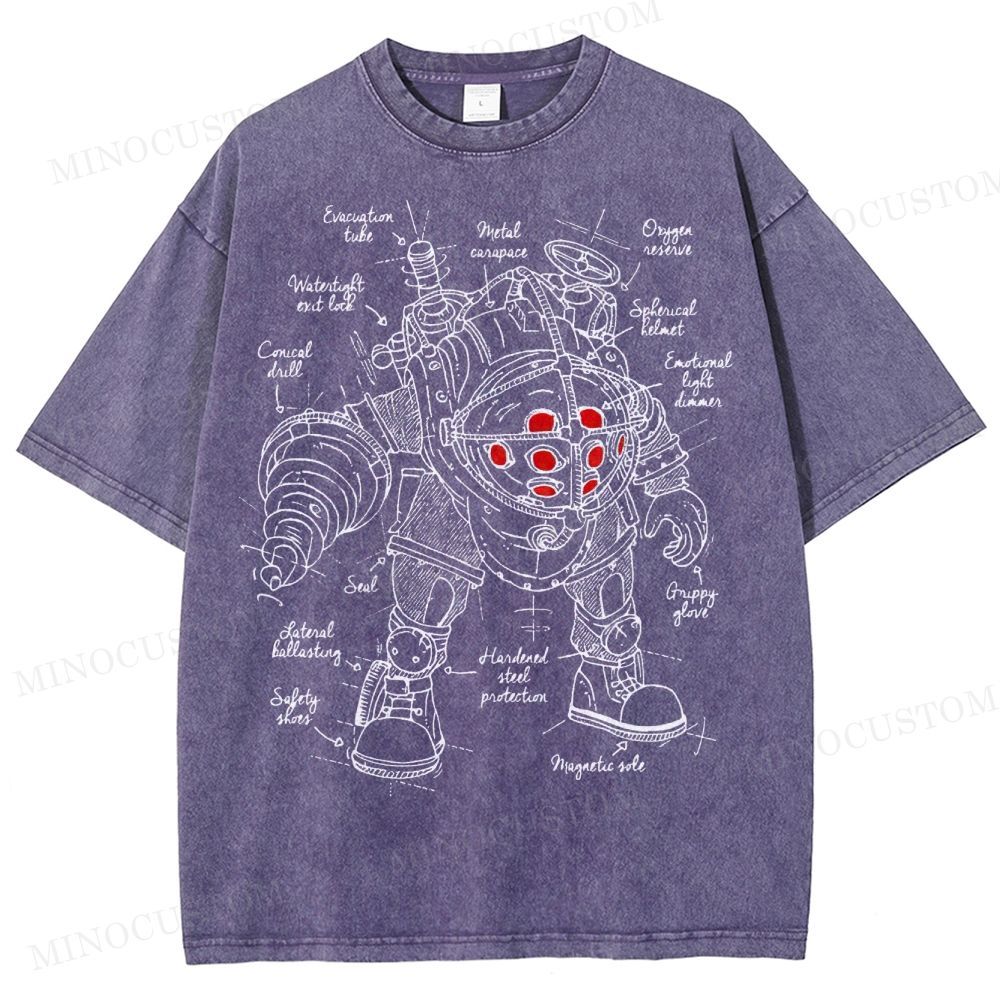 Big Daddy Deep-Sea Armor Schematic Washed T-Shirt 