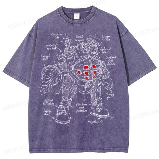 Big Daddy Deep-Sea Armor Schematic Washed T-Shirt 