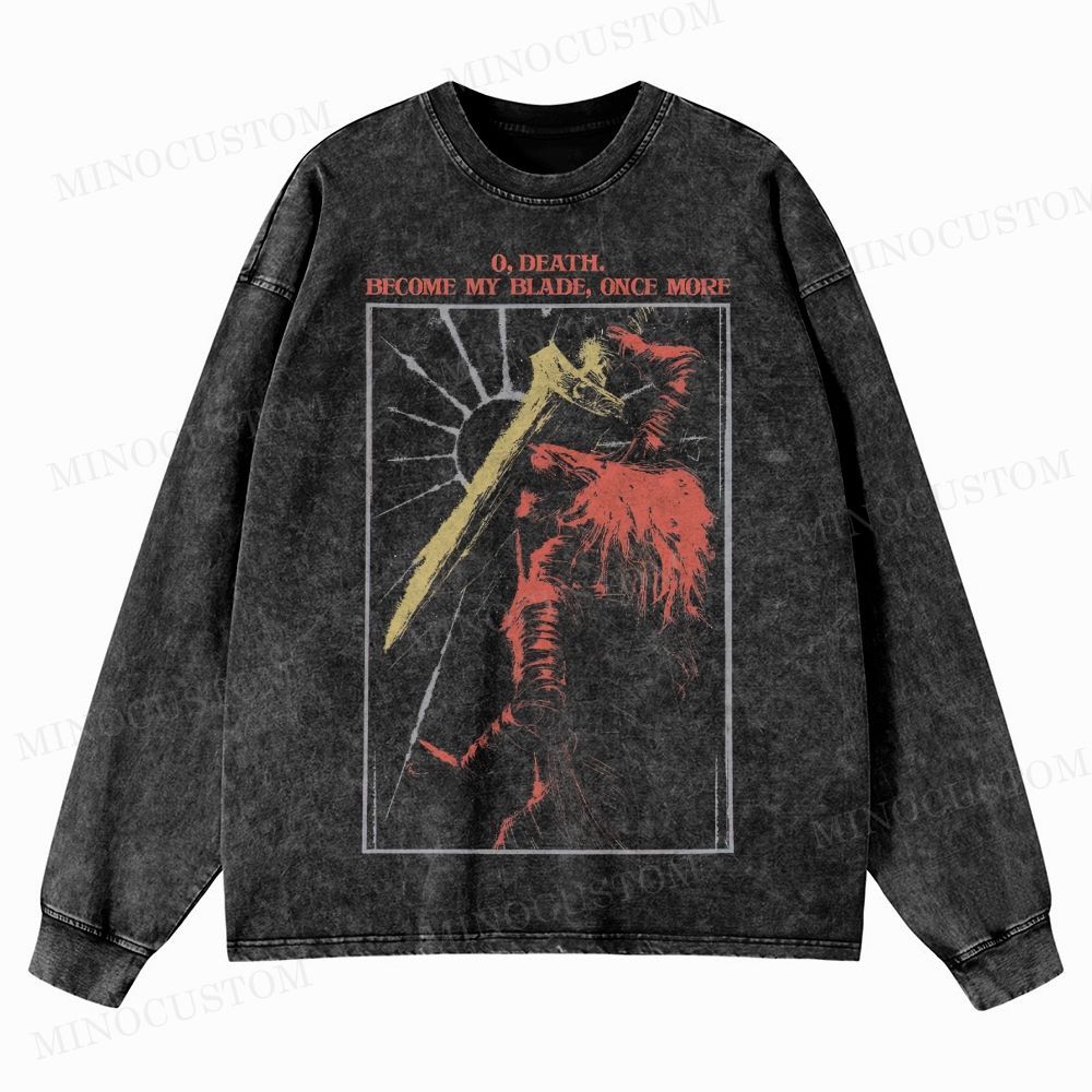 O, Death Become My Blade Washed Long-Sleeved T-Shirt