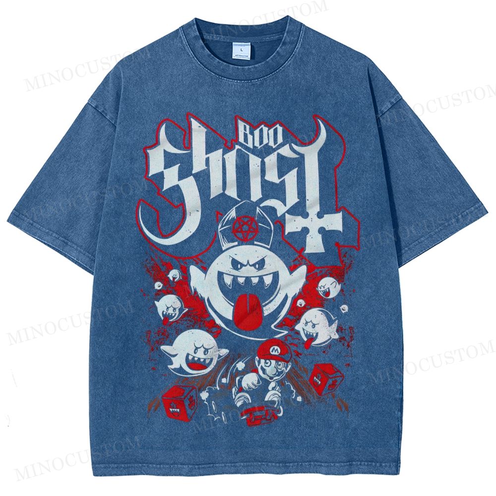 Super Mario Boo Ghost Gaming Graphic Washed T-Shirt 