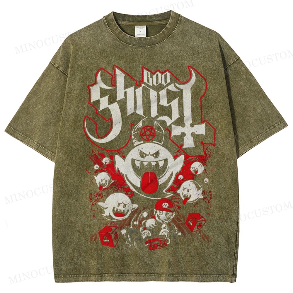 Super Mario Boo Ghost Gaming Graphic Washed T-Shirt 
