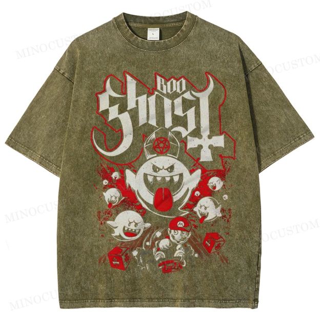 Super Mario Boo Ghost Gaming Graphic Washed T-Shirt 
