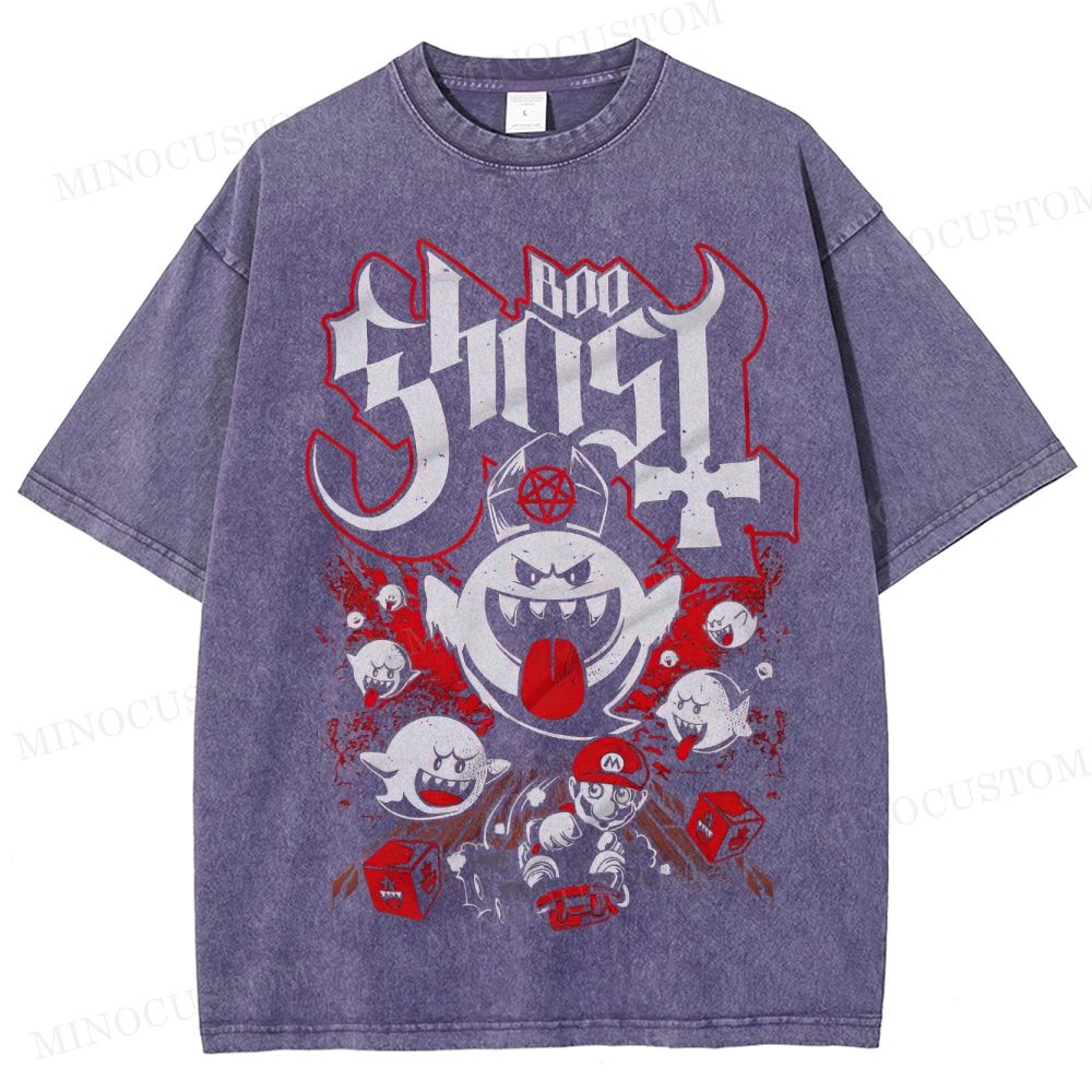 Super Mario Boo Ghost Gaming Graphic Washed T-Shirt 
