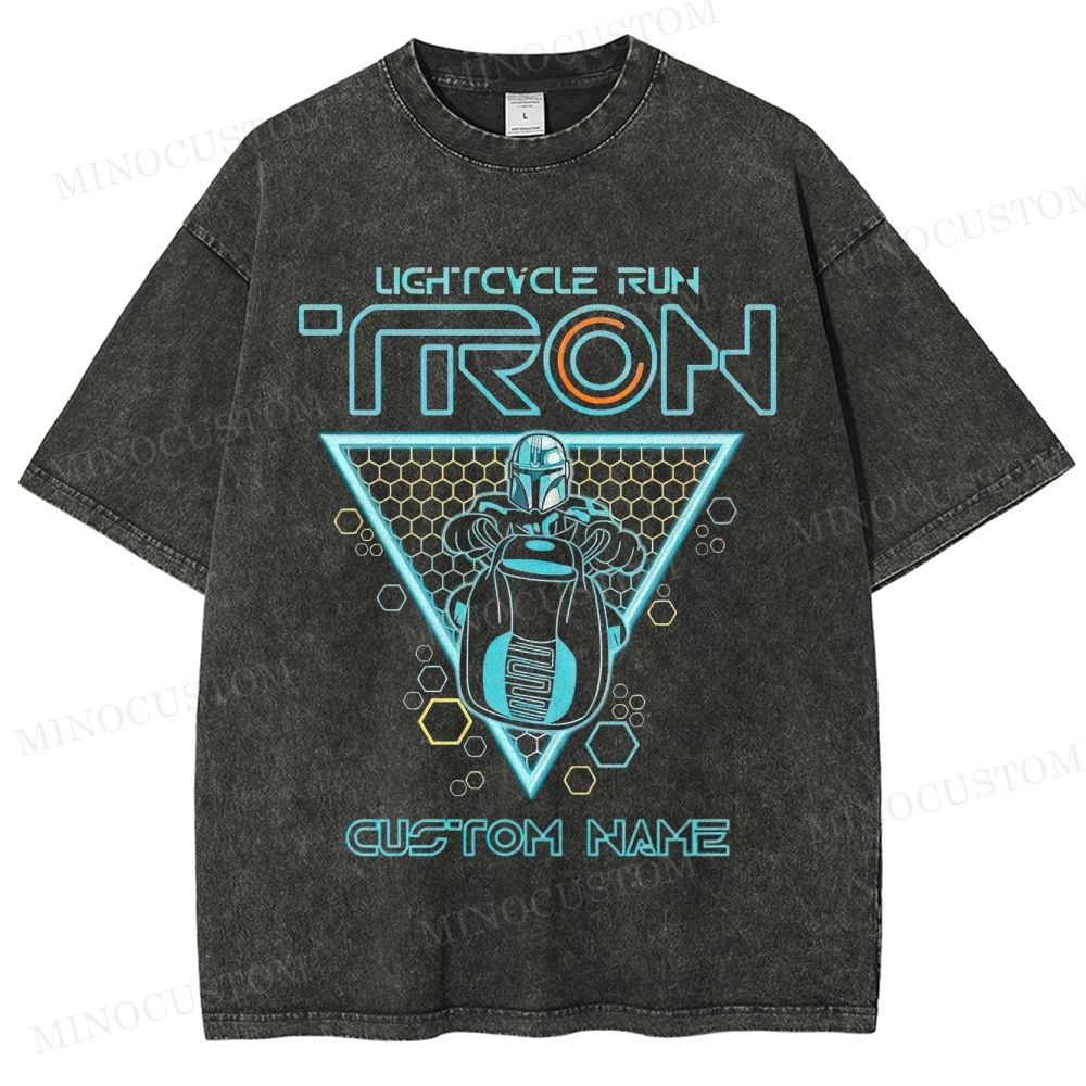 TRON x The Mandalorian Lightcycle Run Sci - Fi Crossover Graphic Washed T-Shirt