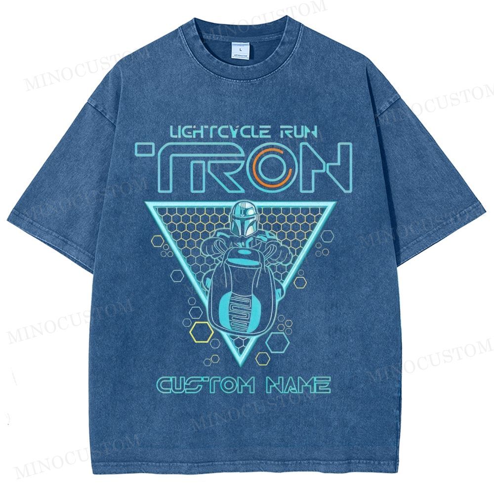 TRON x The Mandalorian Lightcycle Run Sci - Fi Crossover Graphic Washed T-Shirt