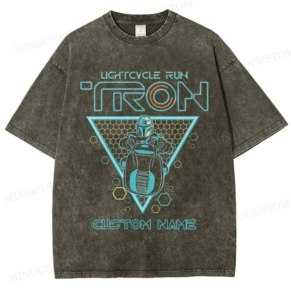 TRON x The Mandalorian Lightcycle Run Sci - Fi Crossover Graphic Washed T-Shirt