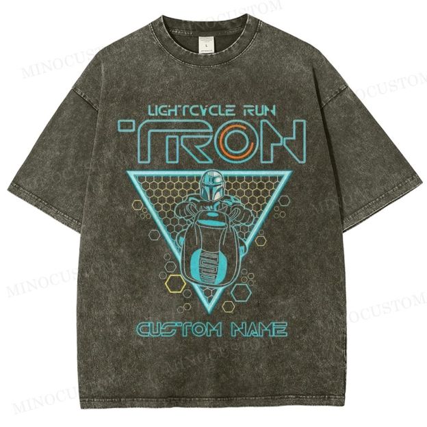TRON x The Mandalorian Lightcycle Run Sci - Fi Crossover Graphic Washed T-Shirt