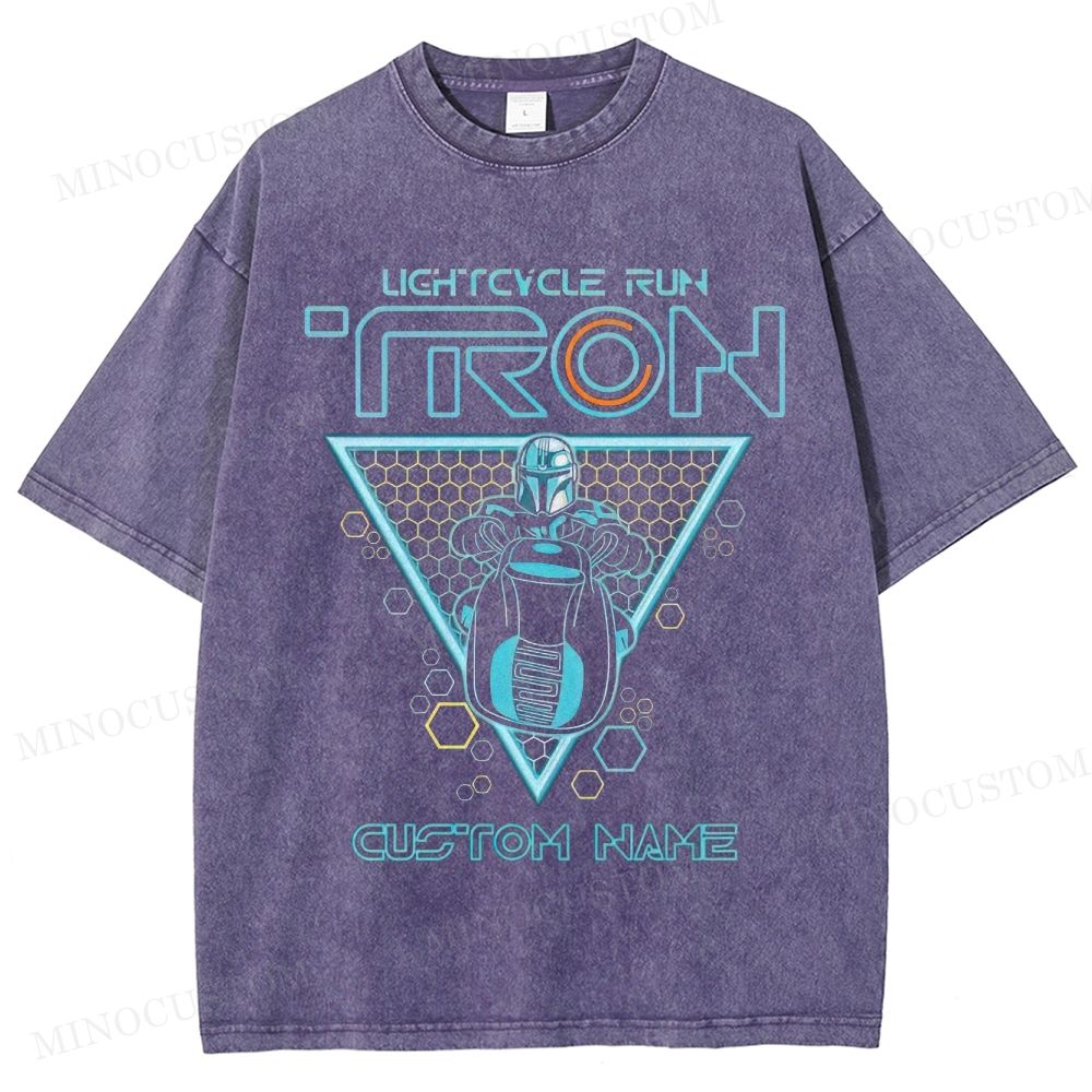 TRON x The Mandalorian Lightcycle Run Sci - Fi Crossover Graphic Washed T-Shirt
