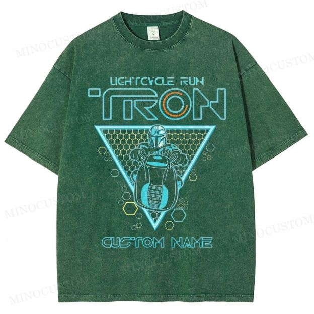 TRON x The Mandalorian Lightcycle Run Sci - Fi Crossover Graphic Washed T-Shirt