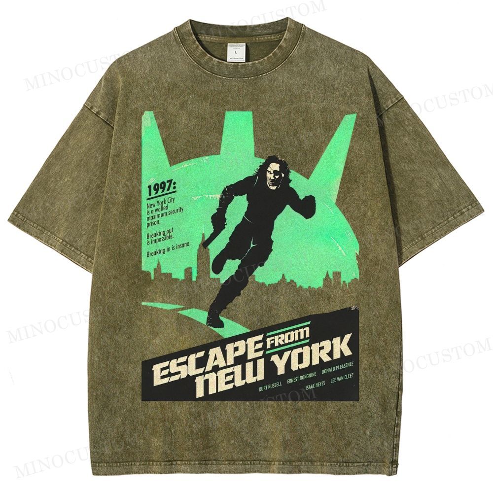 Escape from New York Sci - Fi Action Graphic Washed T-Shirt