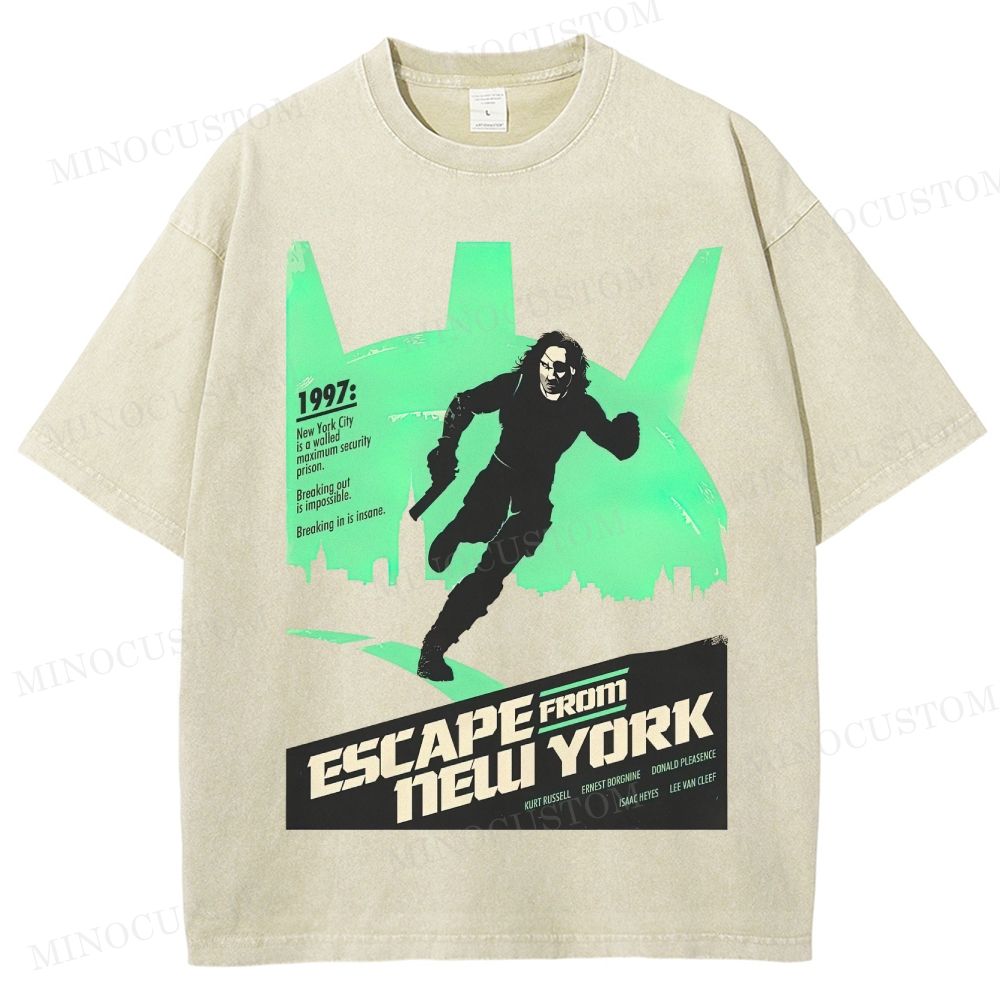 Escape from New York Sci - Fi Action Graphic Washed T-Shirt
