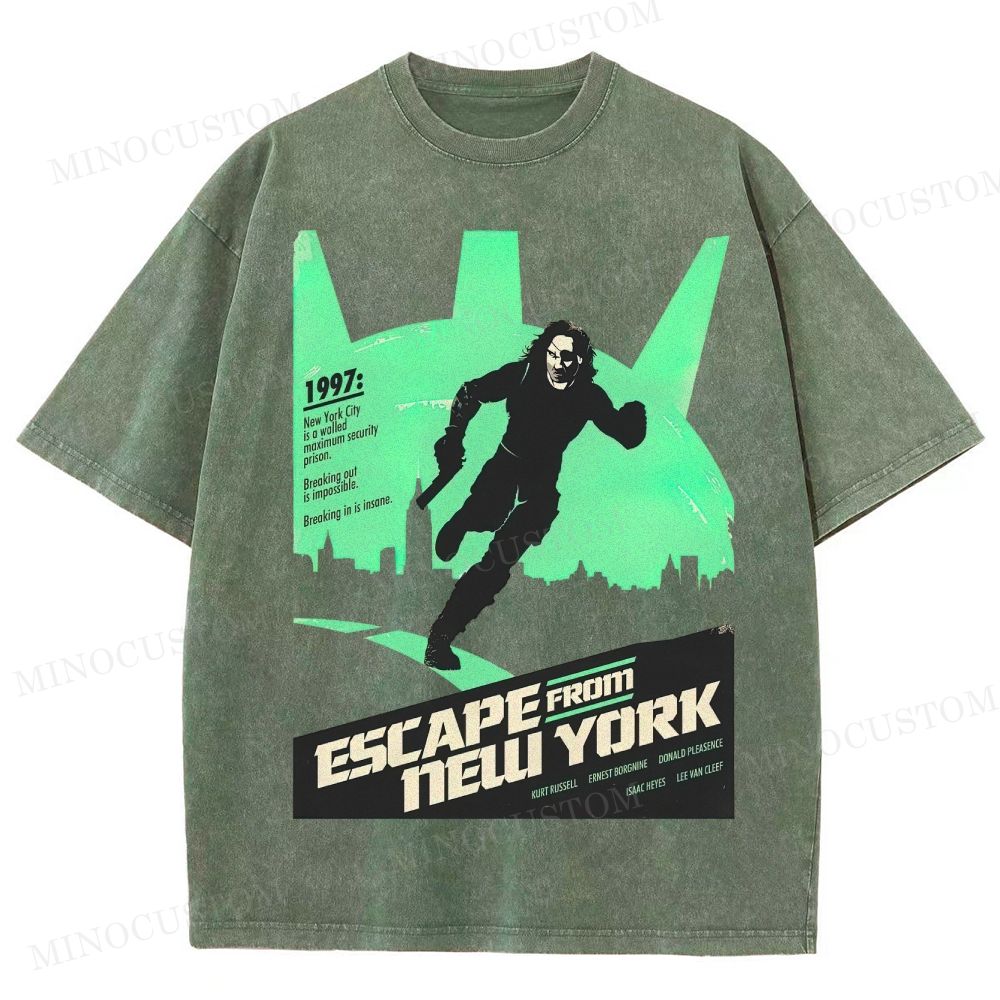 Escape from New York Sci - Fi Action Graphic Washed T-Shirt