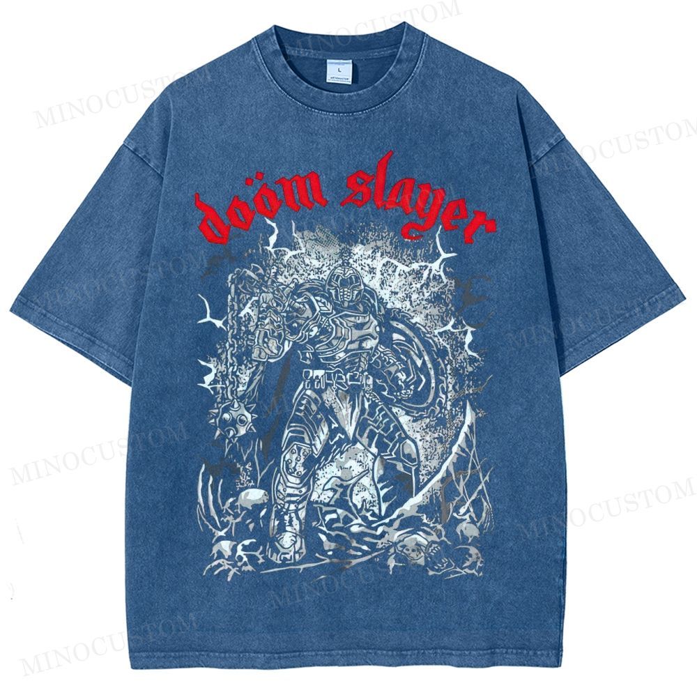 Doom Slayer Gaming Action Graphic Washed T-Shirt