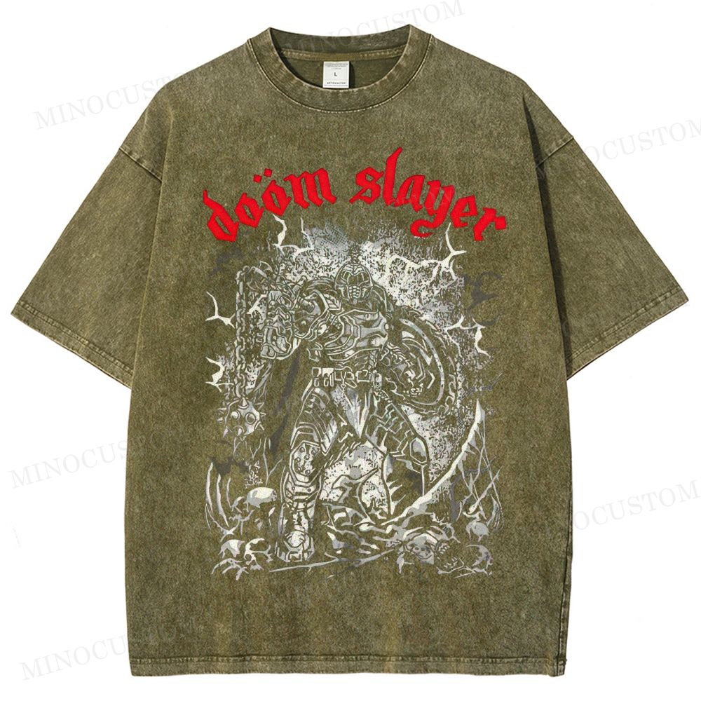 Doom Slayer Gaming Action Graphic Washed T-Shirt