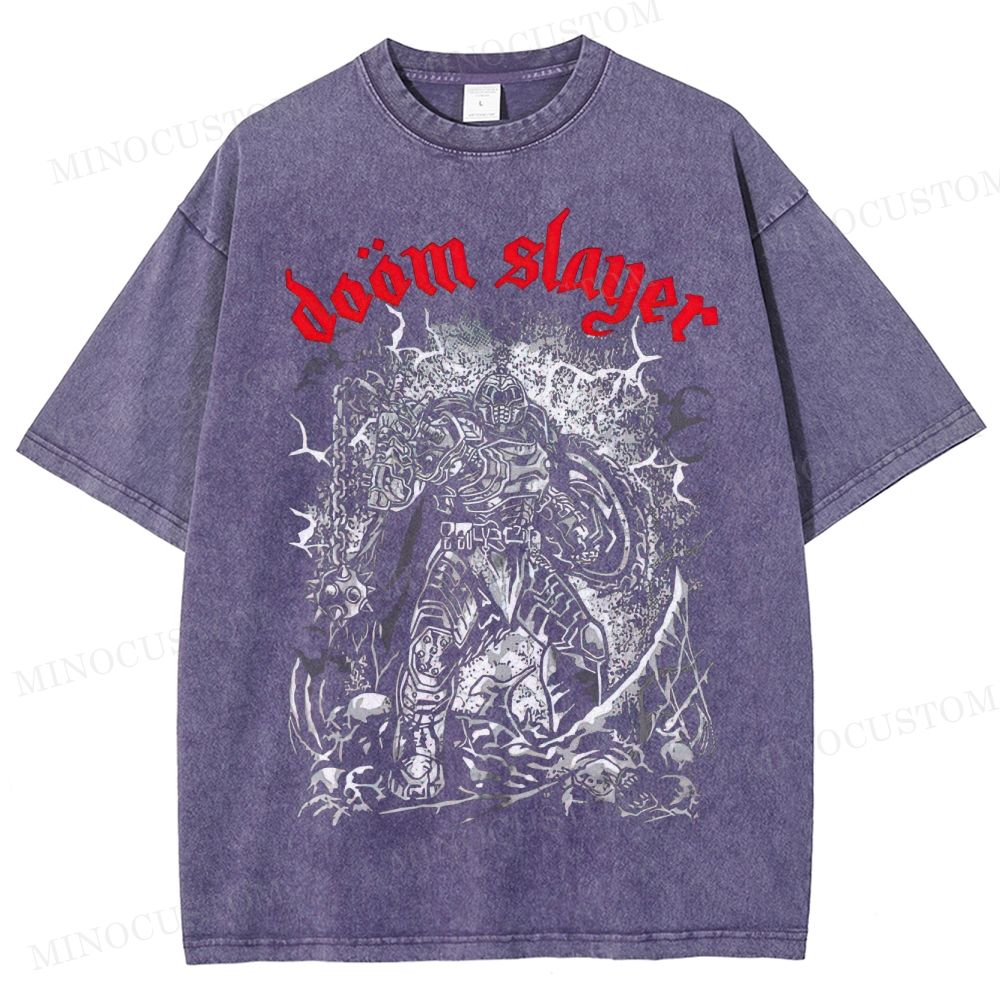Doom Slayer Gaming Action Graphic Washed T-Shirt