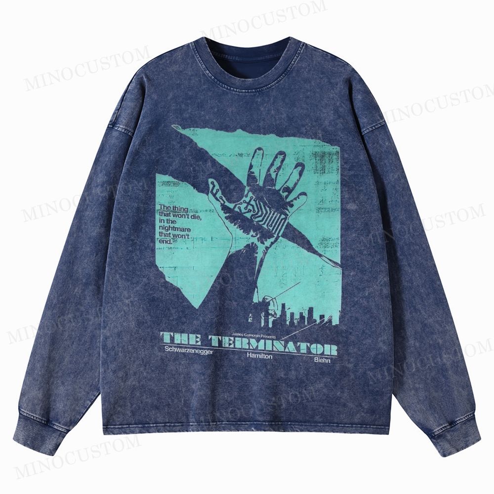 The Terminator Sci - Fi Action Graphic Washed Long-Sleeved T-Shirt