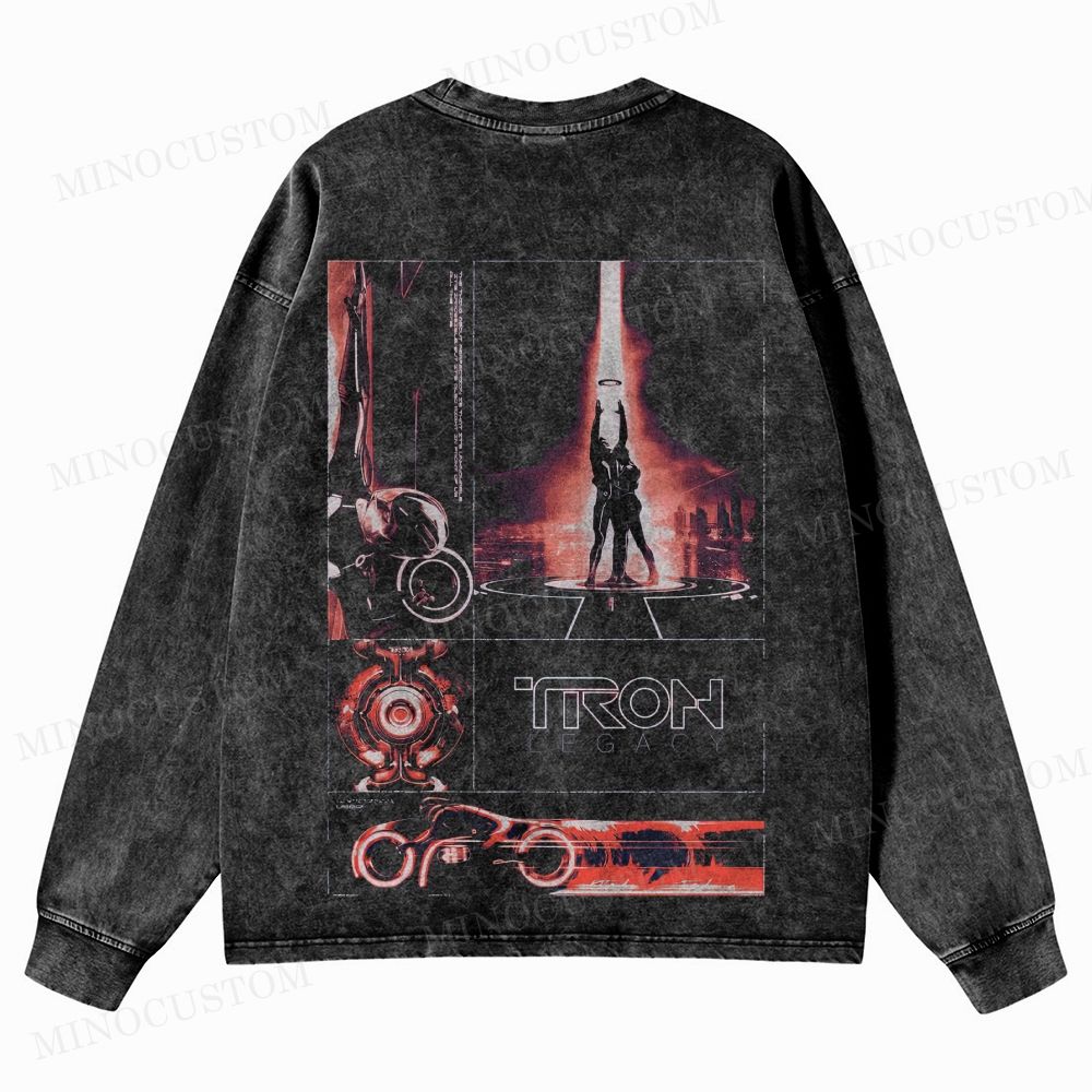TRON: Legacy Sci - Fi Action Graphic Washed Long-Sleeved T-Shirt