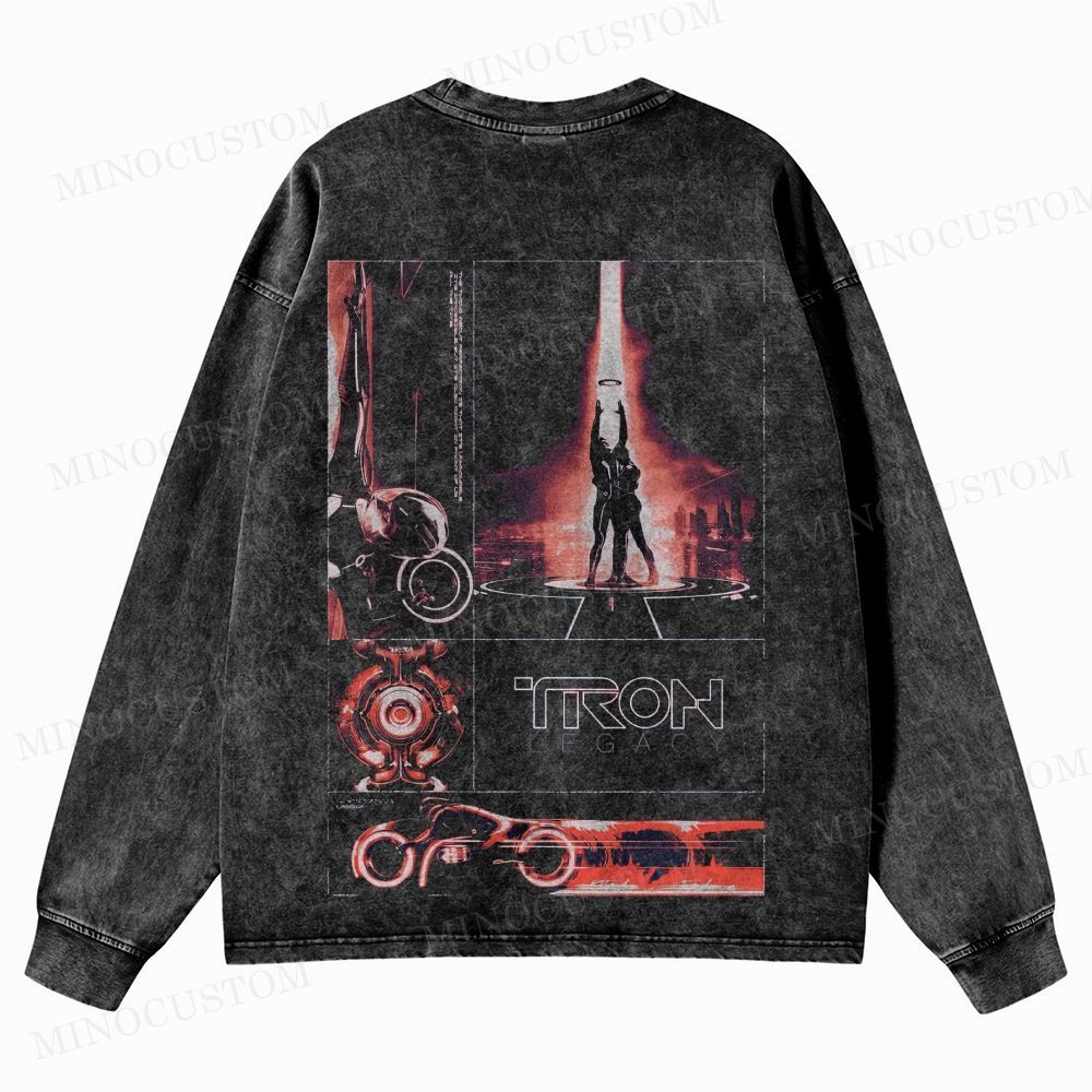 TRON: Legacy Sci - Fi Action Graphic Washed Long-Sleeved T-Shirt