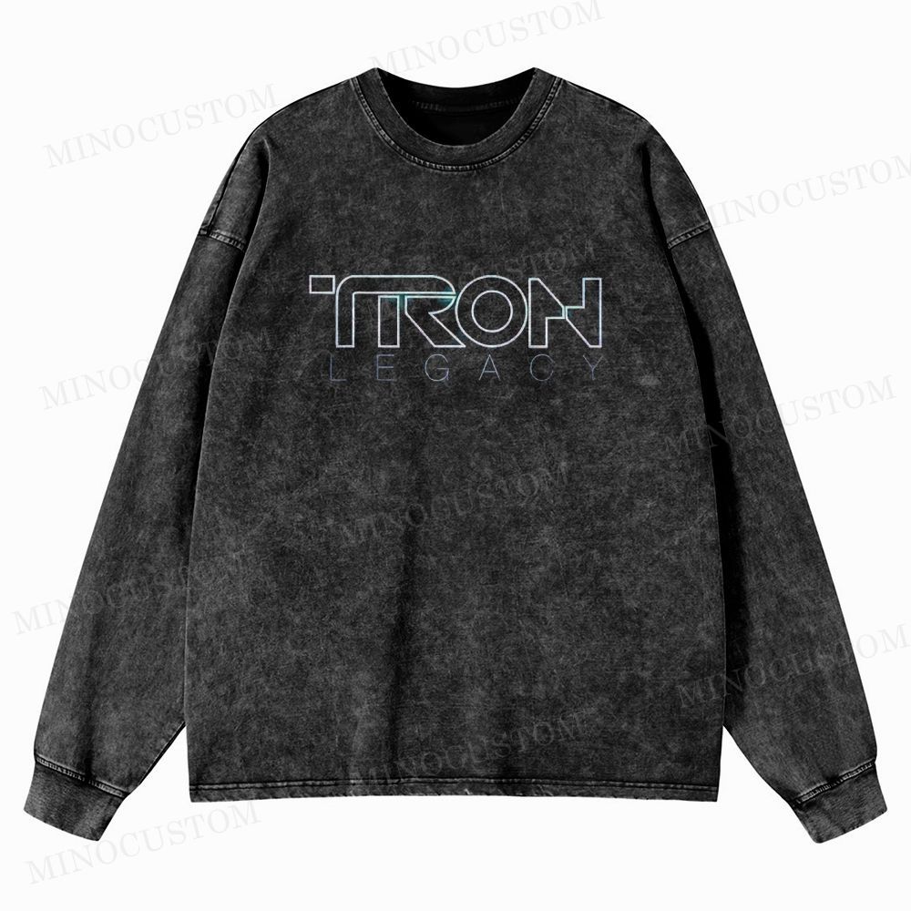 TRON: Legacy Sci - Fi Action Graphic Washed Long-Sleeved T-Shirt