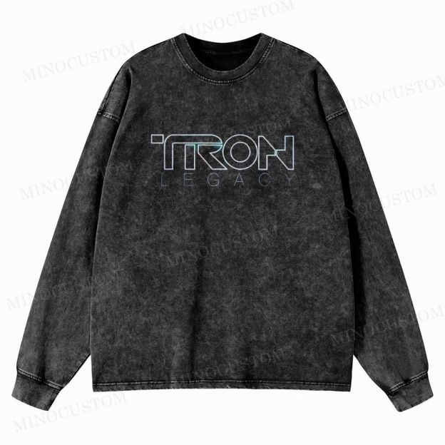 TRON: Legacy Sci - Fi Action Graphic Washed Long-Sleeved T-Shirt