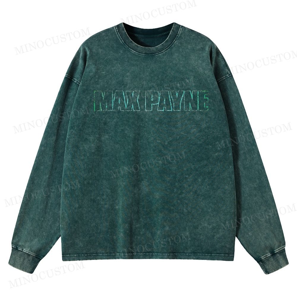 Max Payne Action Shooter Graphic  Washed Long-Sleeved T-Shirt
