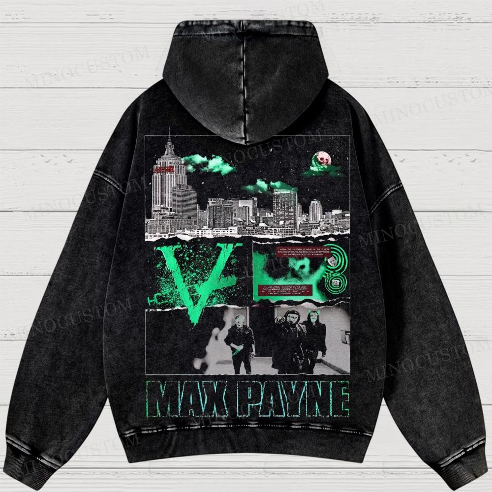 Max Payne Action Shooter Graphic Washed Hoodies 