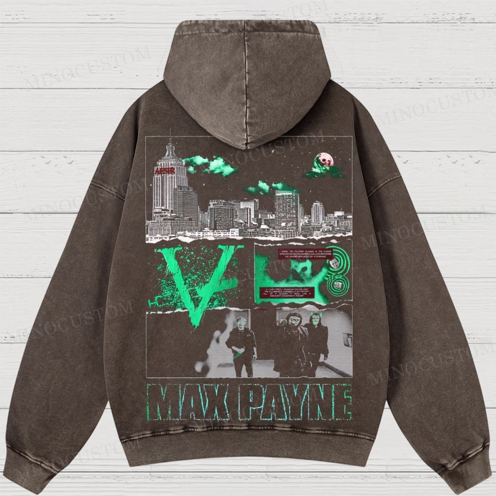 Max Payne Action Shooter Graphic Washed Hoodies 