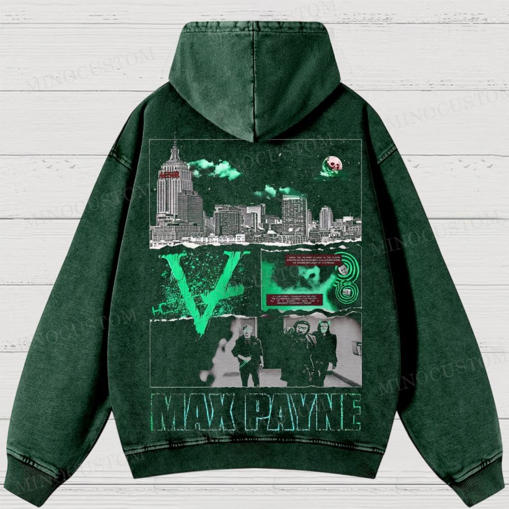 Max Payne Action Shooter Graphic Washed Hoodies 