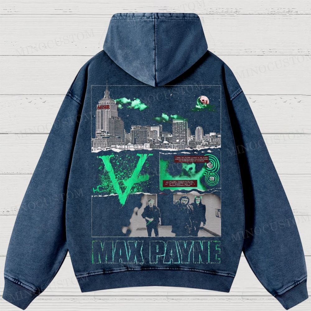 Max Payne Action Shooter Graphic Washed Hoodies