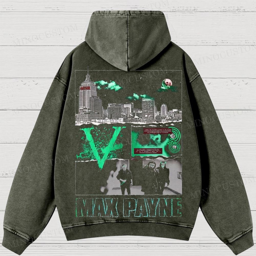 Max Payne Action Shooter Graphic Washed Hoodies 
