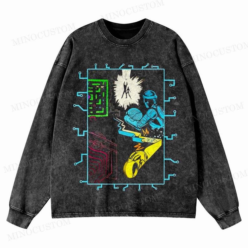 TRON (1982) Sci - Fi Action Graphic Washed Long-Sleeved T-Shirt 