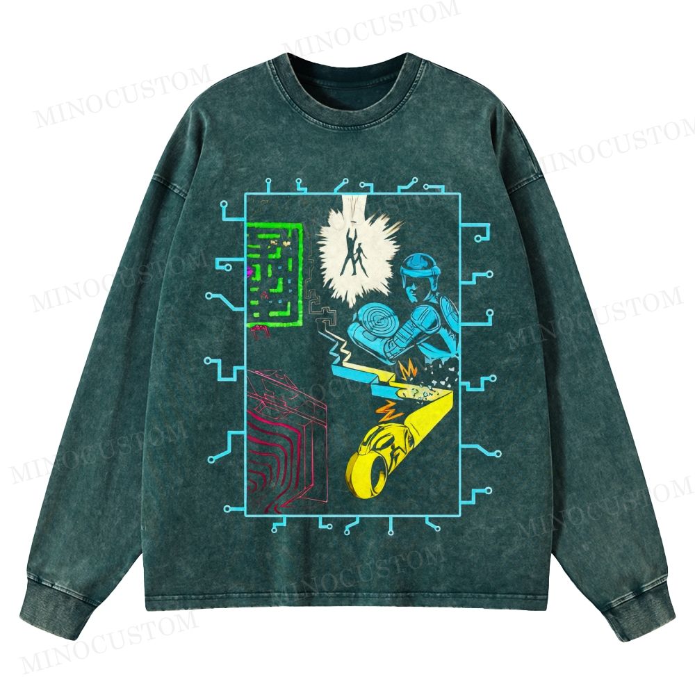 TRON (1982) Sci - Fi Action Graphic Washed Long-Sleeved T-Shirt 