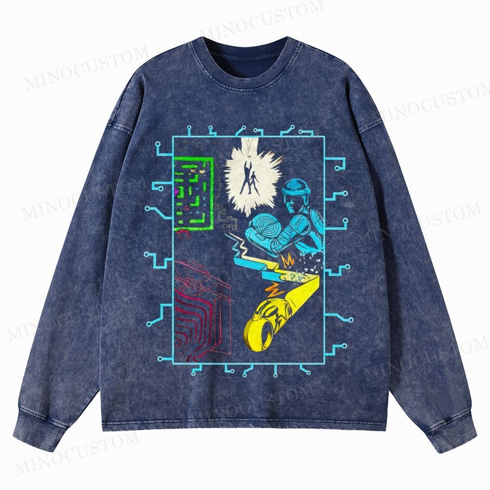 TRON (1982) Sci - Fi Action Graphic Washed Long-Sleeved T-Shirt 