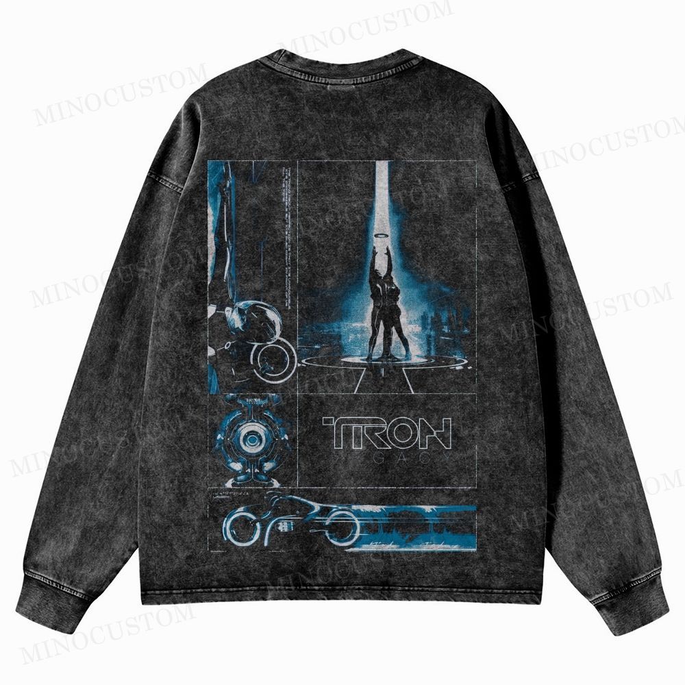 TRON: Legacy Sci - Fi Action Graphic Washed Long-Sleeved T-Shirt