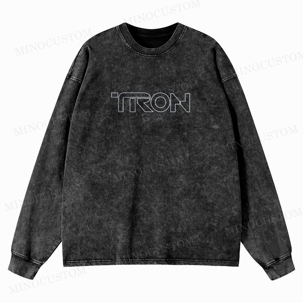 TRON: Legacy Sci - Fi Action Graphic Washed Long-Sleeved T-Shirt