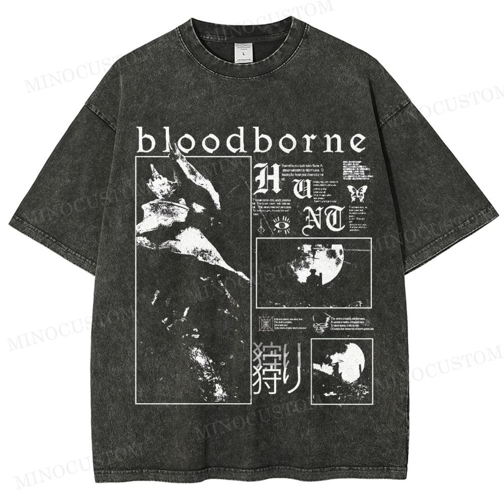 Bloodborne Action RPG Horror Graphic Washed T-Shirt