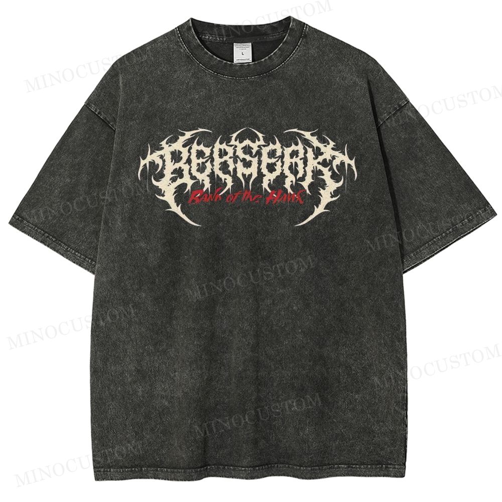 Berserk Dark Fantasy Action Graphic Washed T-Shirt