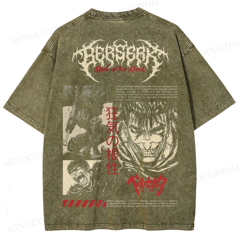Berserk Dark Fantasy Action Graphic Washed T-Shirt