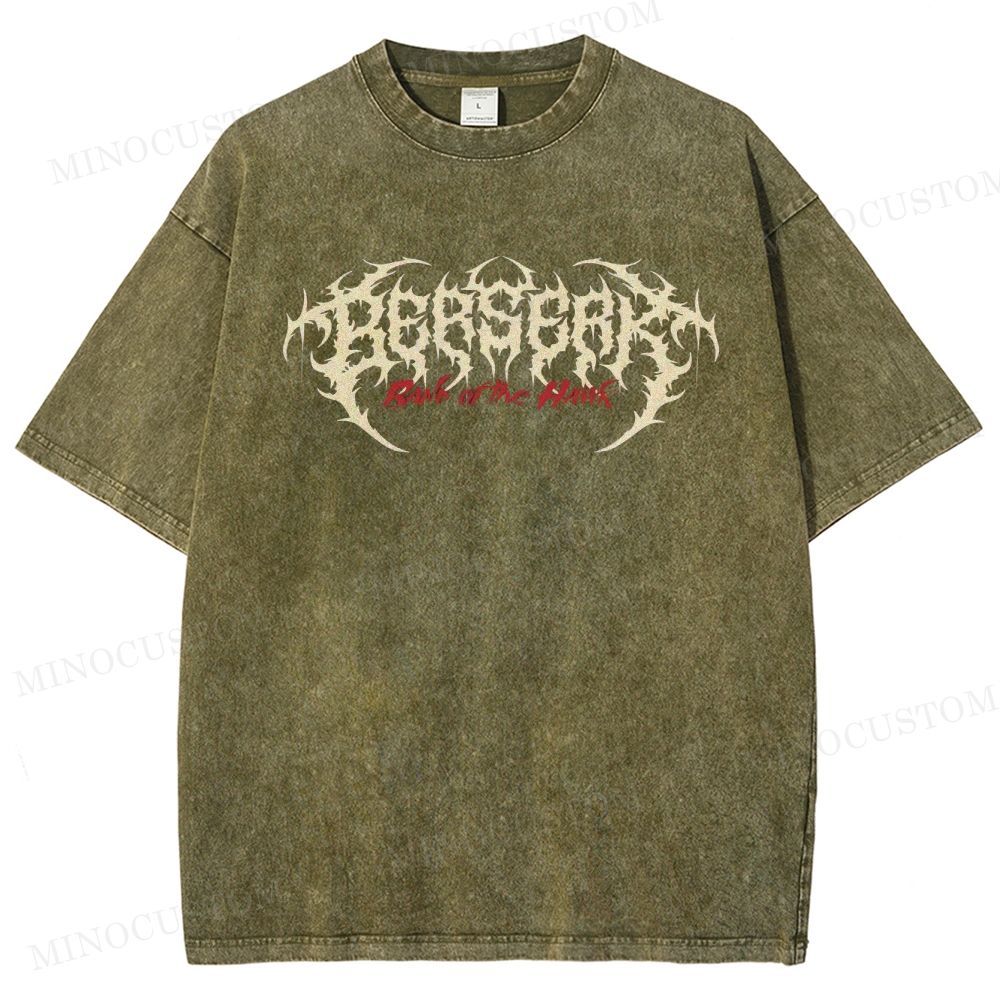 Berserk Dark Fantasy Action Graphic Washed T-Shirt