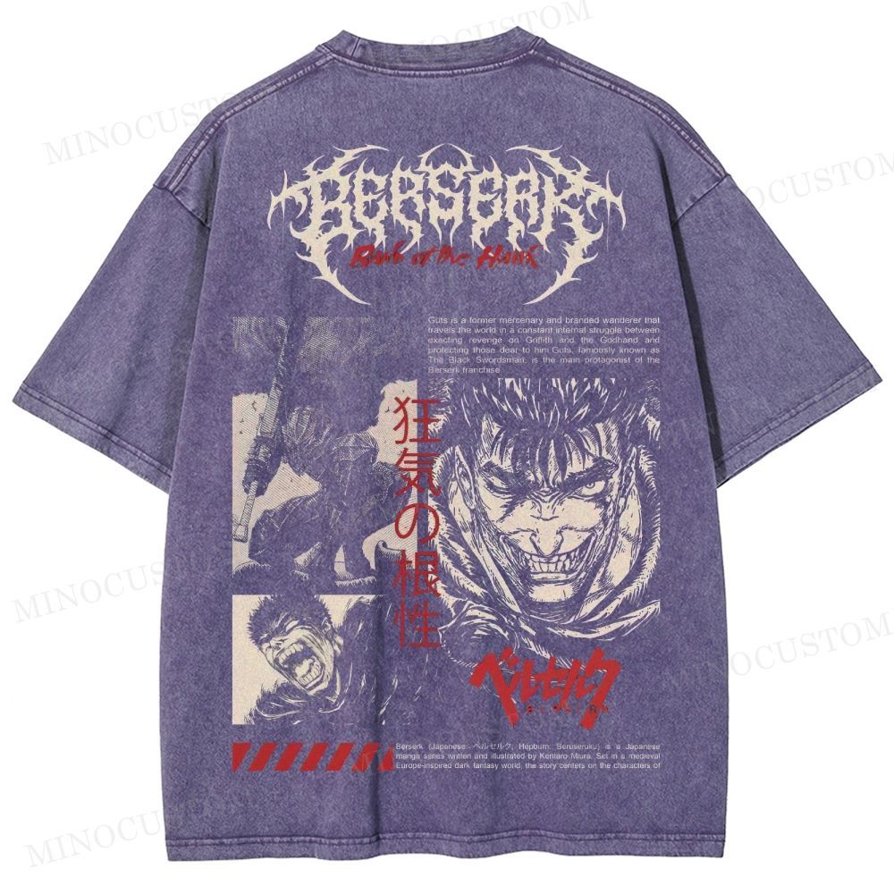 Berserk Dark Fantasy Action Graphic Washed T-Shirt